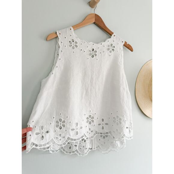 Madewell | NWT Embroidered Eyelet High-Low Tank Top in Salt White | Size M - Picture 3 of 11